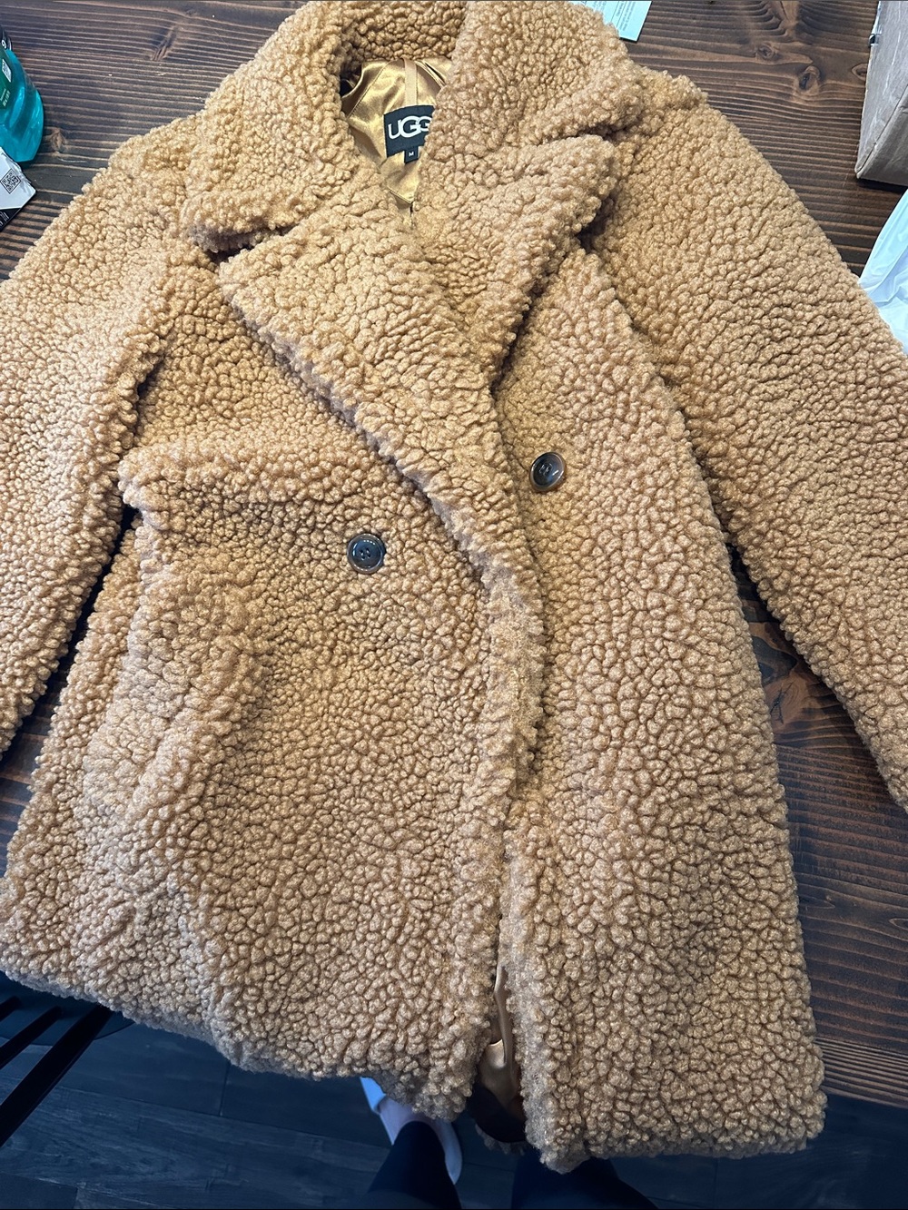 UGG Brown Gertrude Long Teddy Coat, SIZE M